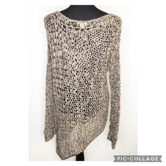 Helmut Lang tattered tape taupe asymmetrical alpaca wool blend sweater Medium - Picture 15 of 16